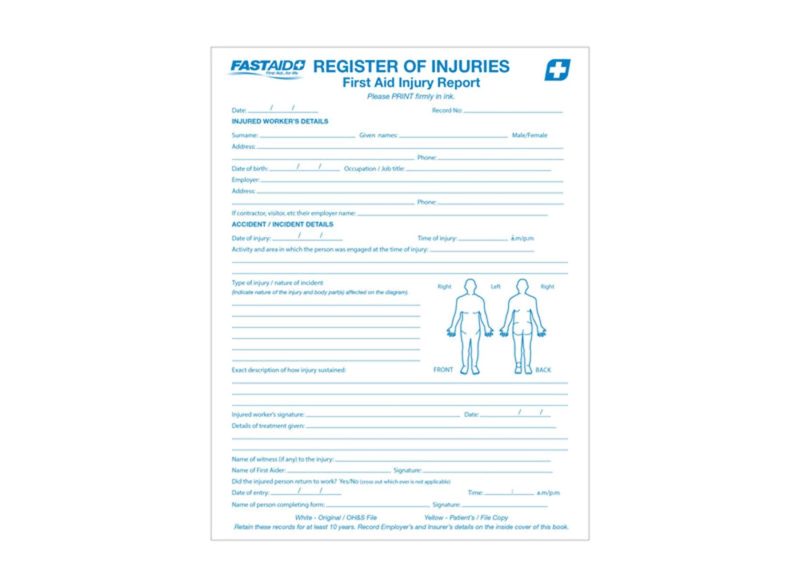 Register of Injuries Book