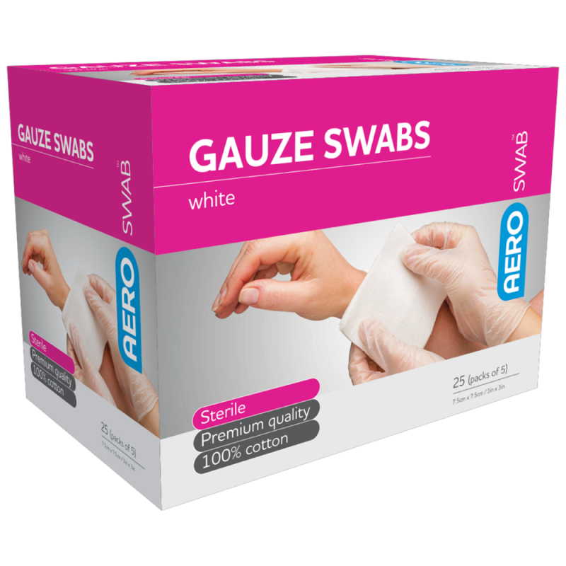 Sterile White Gauze Swab 7.5 x 7.5cm (Packs of 5)
